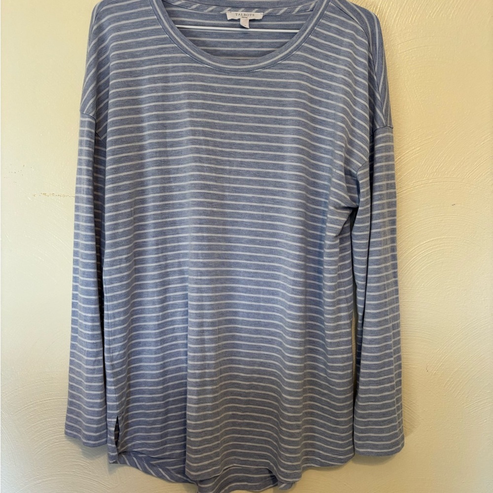 Talbots Blue and White Striped Long Sleeve Tee